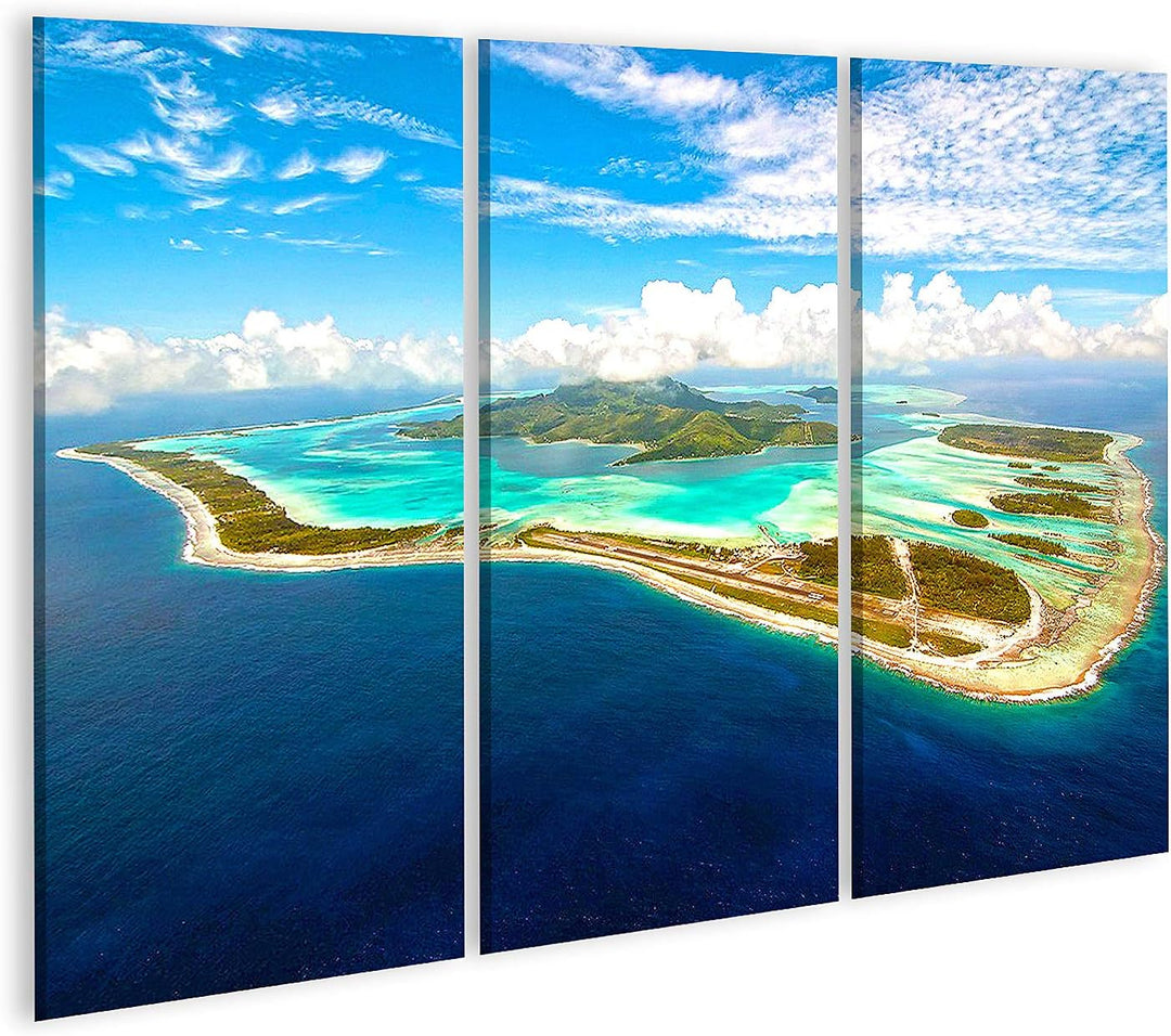 islandburner Bild auf Leinwand Bora Bora Insel Bilder Wandbilder Poster Leinwand 130x80cm - 3 Teile,
