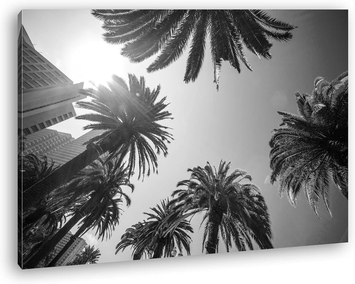 deyoli tropische Stadt mit Palmen Format: 100x70 Effekt: Schwarz/Weiss als Leinwand, Motiv fertig ge