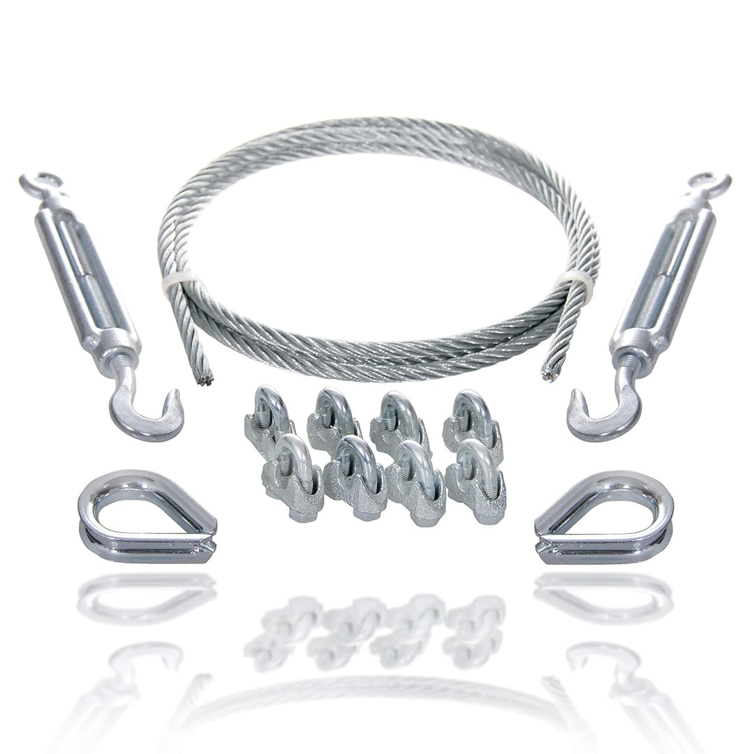Drahtseile24 Drahtseil Set mit 8x Seilklemmen, 2x Kauschen & 2x Seilspanner | Drahtseil spannen | Ø1