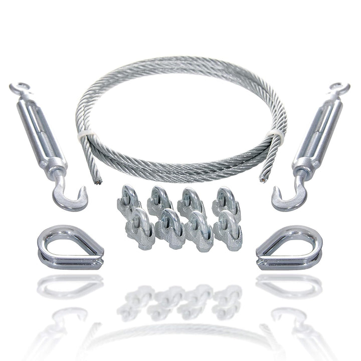 Drahtseile24 Drahtseil Set mit 8x Seilklemmen, 2x Kauschen & 2x Seilspanner | Drahtseil spannen | Ø1