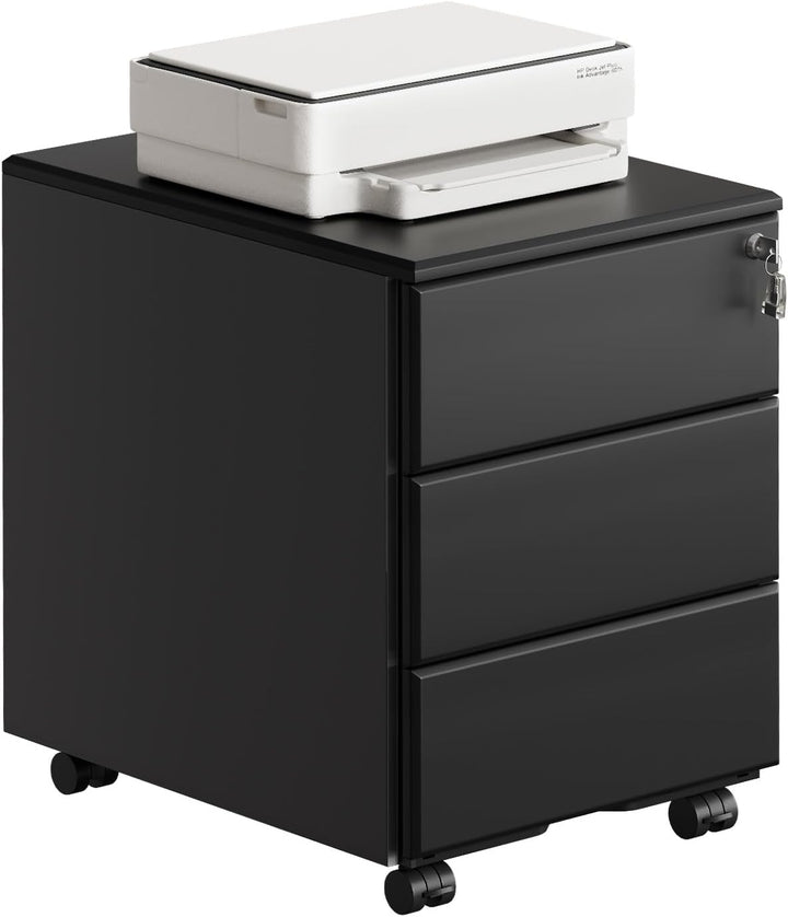 WOLTU Rollcontainer Metall, Mobiler Aktenschrank Büroschrank mit 3 Schubladen Bürocontainer, abschli