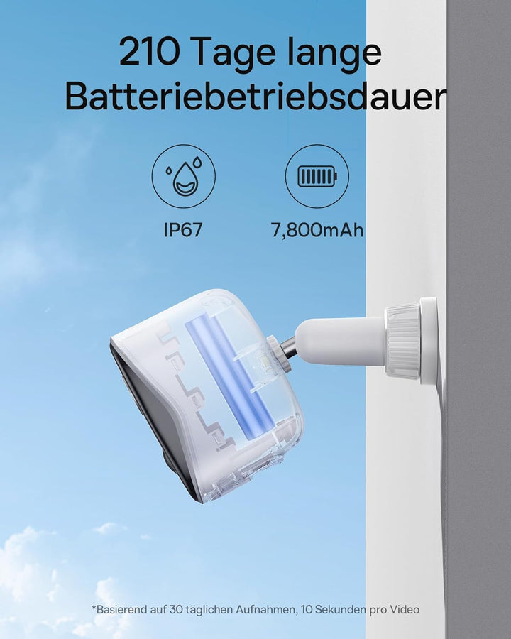 Baseus Security Überwachungskamera Aussen Akku 210Tage, 2K HD, 145 Grad, IP67 Wetterfest, Nachtsicht