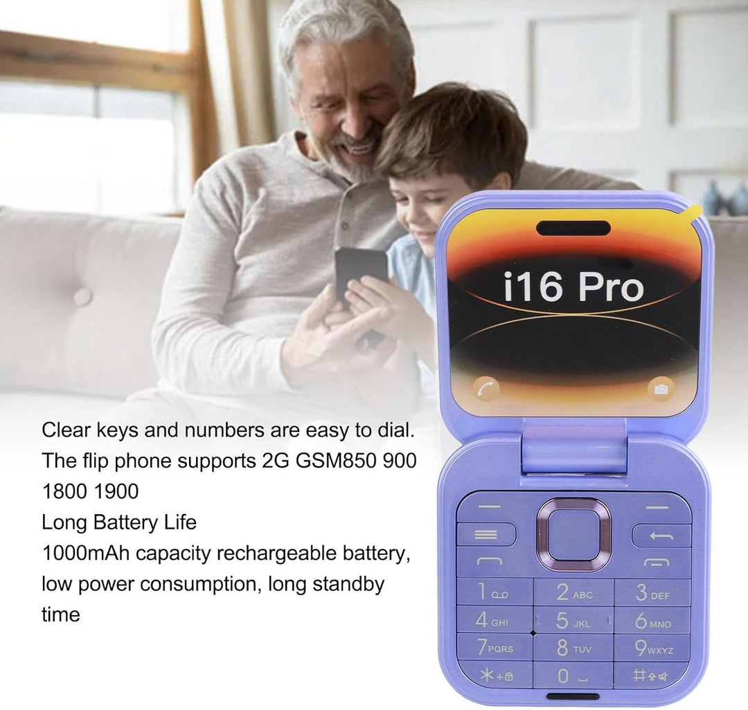 2G Klapphandy für Senioren, 2 SIM-Karten, Kleines Display, Faltbares Handy mit LED-Taschenlampe, Rüc