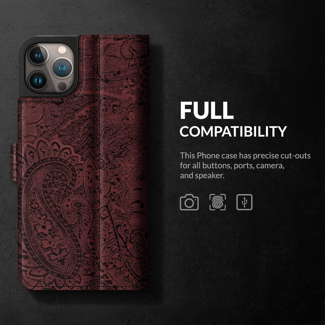 SURAZO Premium Handyhülle für Apple iPhone 14 Pro Max Hülle Leder – Klappbare Echtleder Schutzhülle