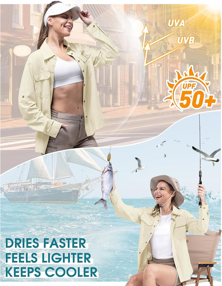 33,000ft Hemd Damen UPF50+ UV Schutz Outdoorhemd Schnelltrocknend Freizeithemd Langarm Funktionshemd