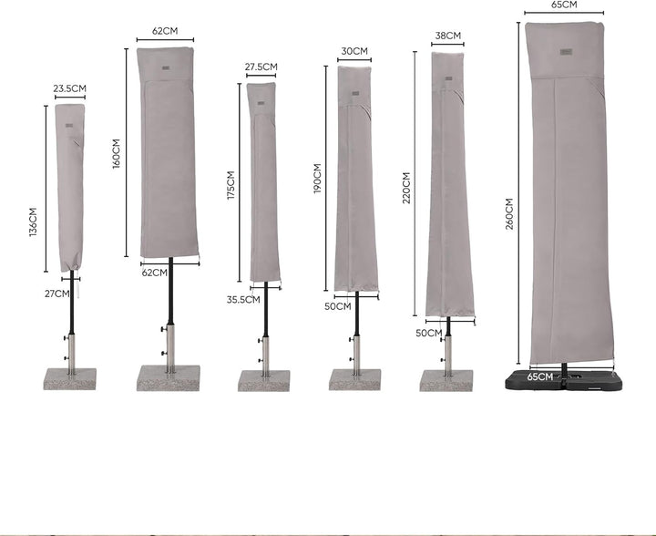 Sekey Schutzhülle für DoppelSonnenschirm, Abdeckhauben für Sonnenschirm Grau