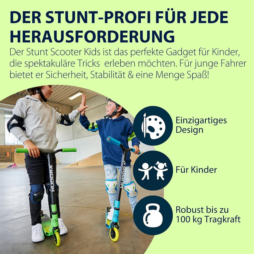HUDORA Stuntscooter Kids - 360° Lenkung - Tretroller - ABEC 9 Kugellager - Robuster Funscooter, Kick