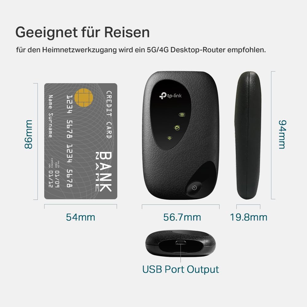 TP-Link M7200 mobiler WLAN Router (4G/LTE bis zu 150Mbit/s Download/ 50Mbit/s Upload, Hotspot, 2000m