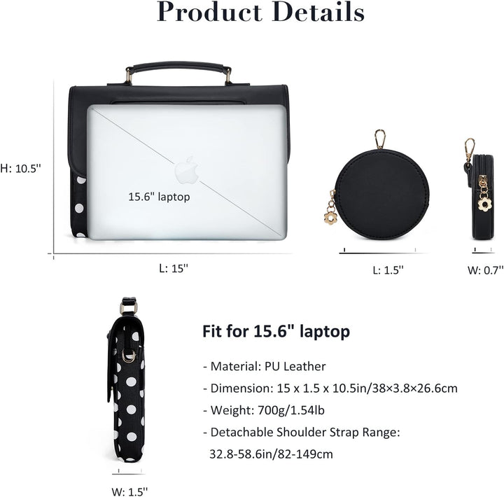 ECOSUSI Aktentasche Damen Laptoptasche 15,6 Zoll Mit Laptopfach Aktenkoffer Ledertasche zum Umhängen