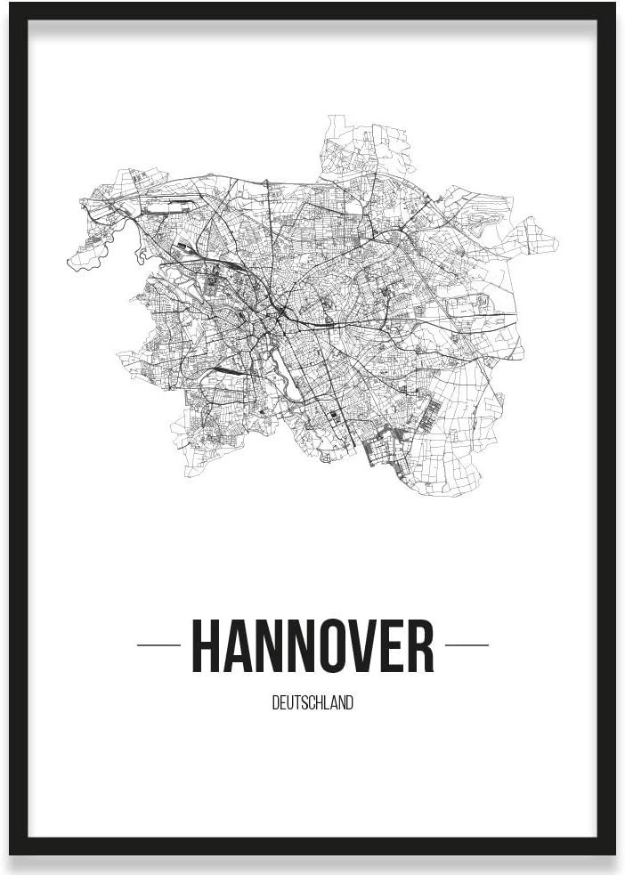 JUNIWORDS Stadtposter, Hannover, Wähle eine Grösse, 21 x 30 cm, Poster mit Rahmen, Schrift B, Weiss