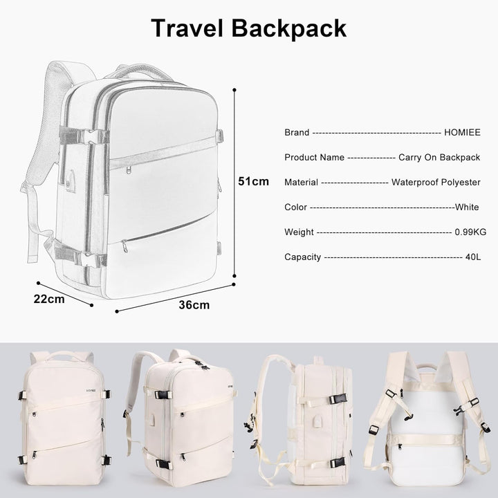 HOMIEE Reiserucksack Damen, 40L Flugzeug Handgepäck Rucksack Lufthansa, 17 Zoll Laptop Rucksack für