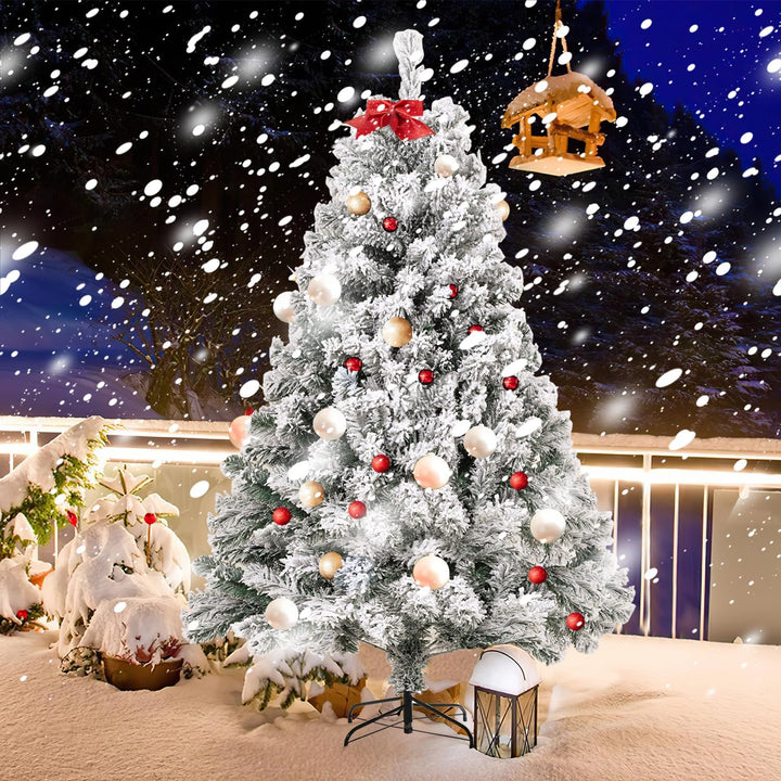 Gimisgu Weihnachtsbaum künstlich mit Schnee, 120cm verschneiter Christbaum mit Metallständer, 340 Sp