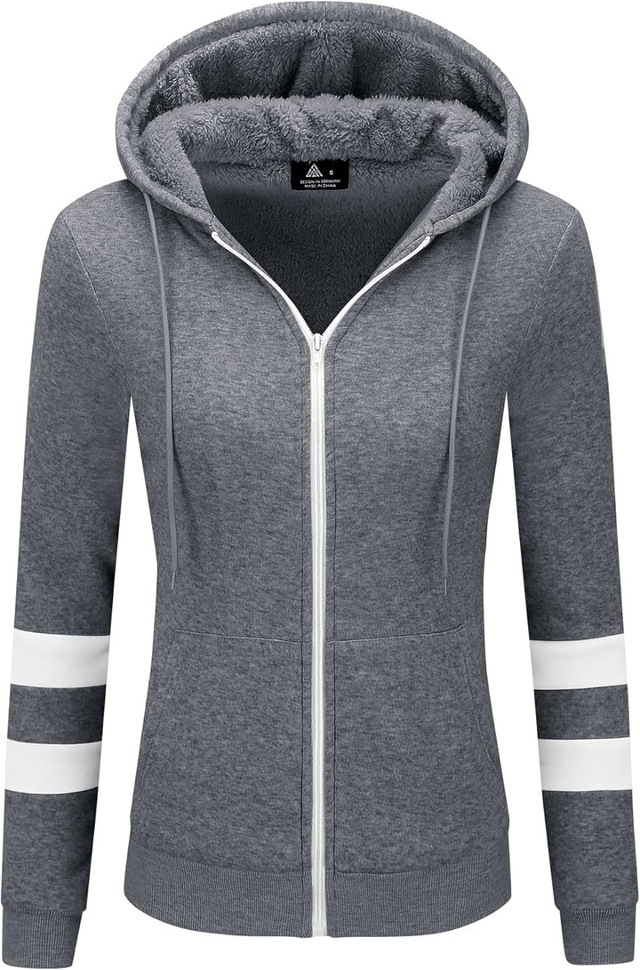 LLdress Sweatjacke Damen Fleecejacke mit Kapuze Hoodie für Frau Basic Kapuzenjacke mit Reissverschlu