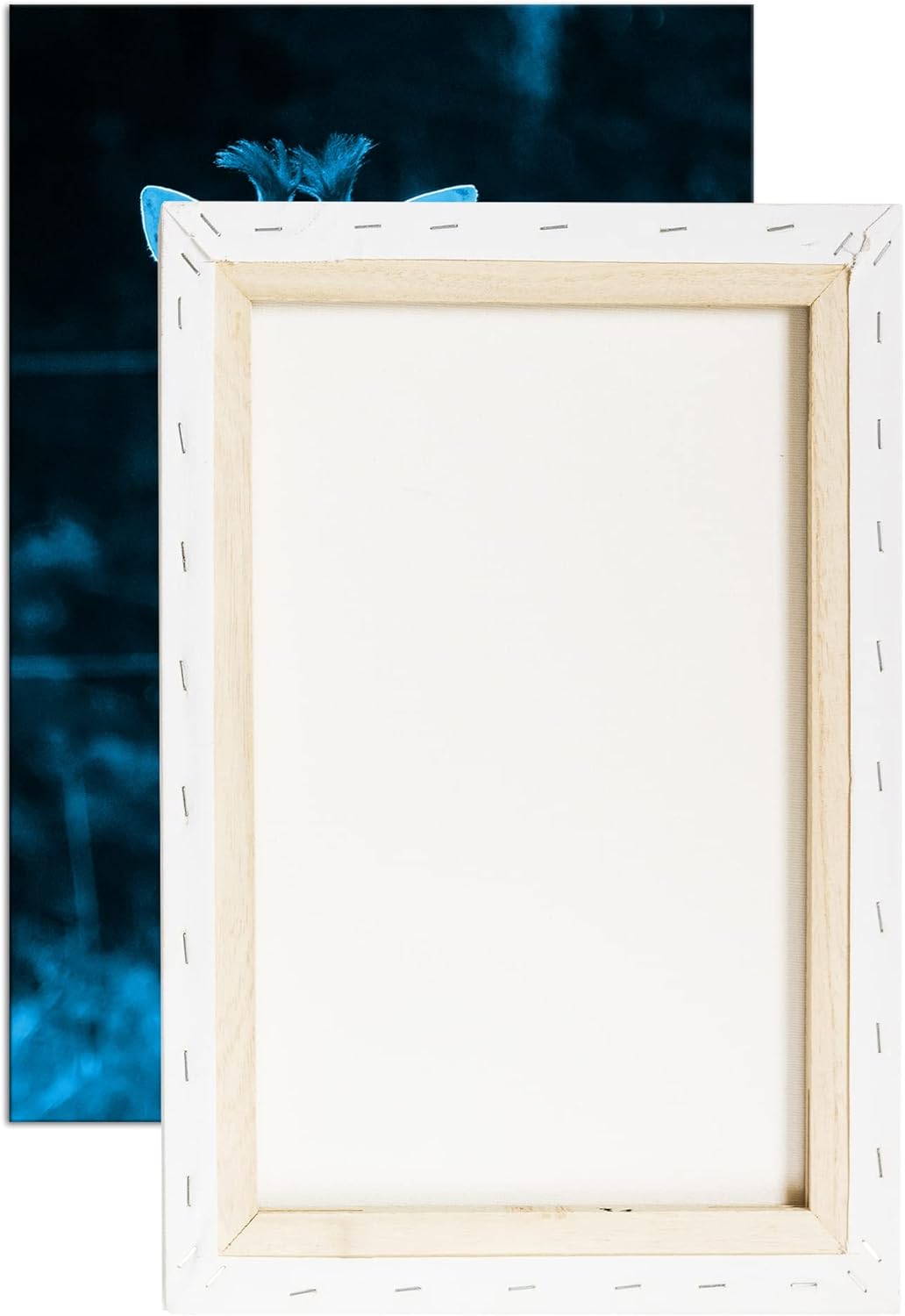 deyoli süsse junge Giraffe Format 100x70 Effekt: Monocrome Blau als Leinwandbild, Motiv fertig gerah