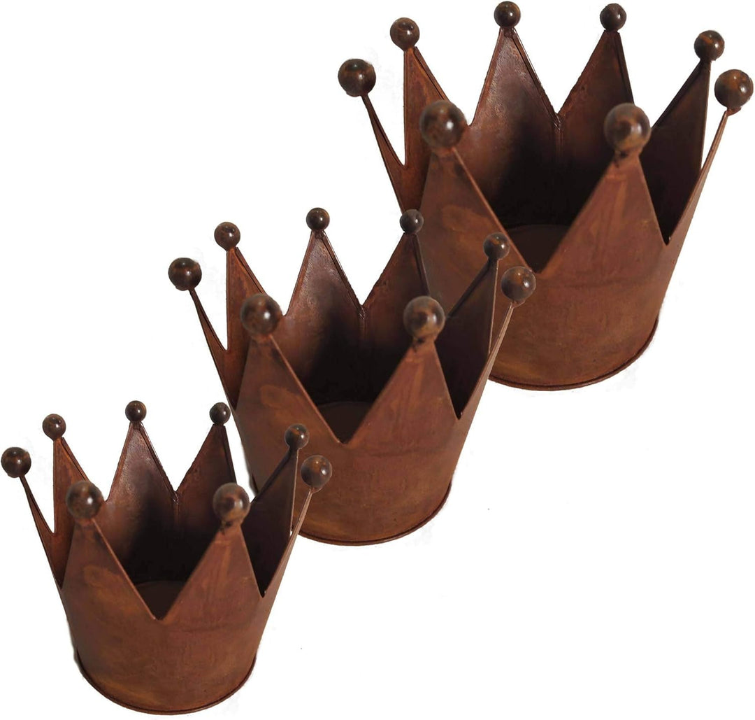 UNUS Krone Rost, Gartendeko Rostoptik, Edelrostrost Deko für Garten, Terrasse Balkon Blumentopf (3er