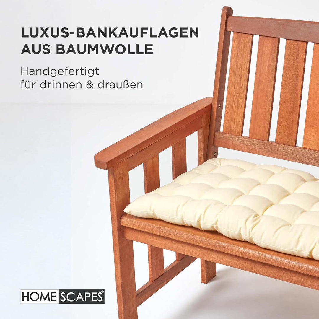 Homescapes 3-Sitzer Bankauflage, Creme-weiss, Sitzkissen für Bänke und Gartenbänke mit Bezug aus 100