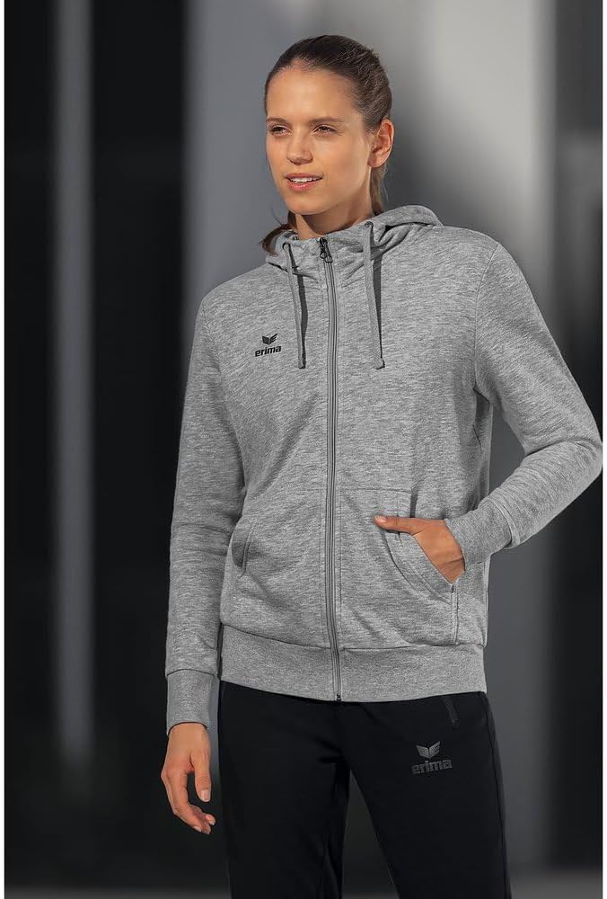 Erima Damen Basic Kapuzensweat Jacke, 34 Grau Melange
