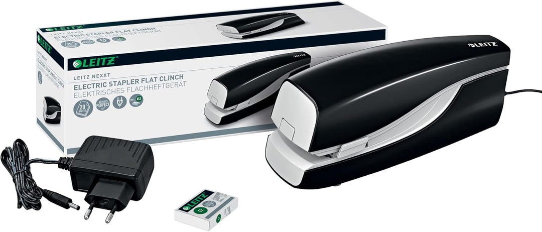 Leitz Elektrisches Flachheftgerät für 20 Blatt, Netzbetrieb, Inkl. Heftklammern, Schwarz, NeXXt-Seri
