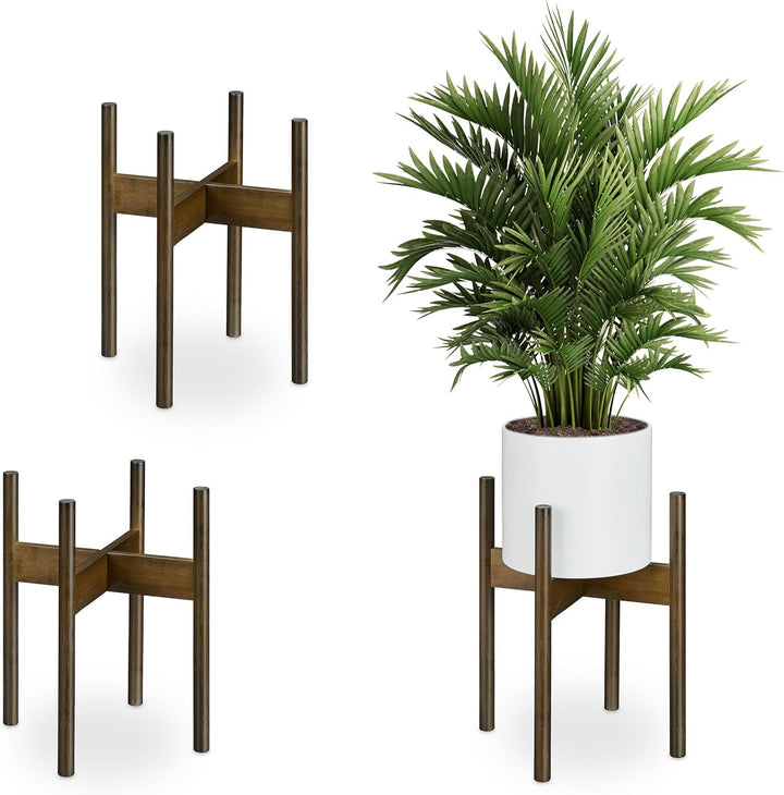 Relaxdays Pflanzenständer Bambus, 3er Set, Übertopfständer innen, Blumentöpfe bis D: 29 cm, Pflanzen