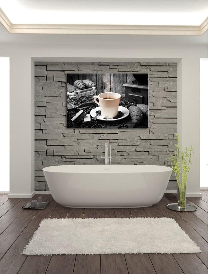 frisch aufgebrühter Kaffee schwarz/weiss Format: 100x70 auf Leinwand, XXL riesige Bilder fertig gera