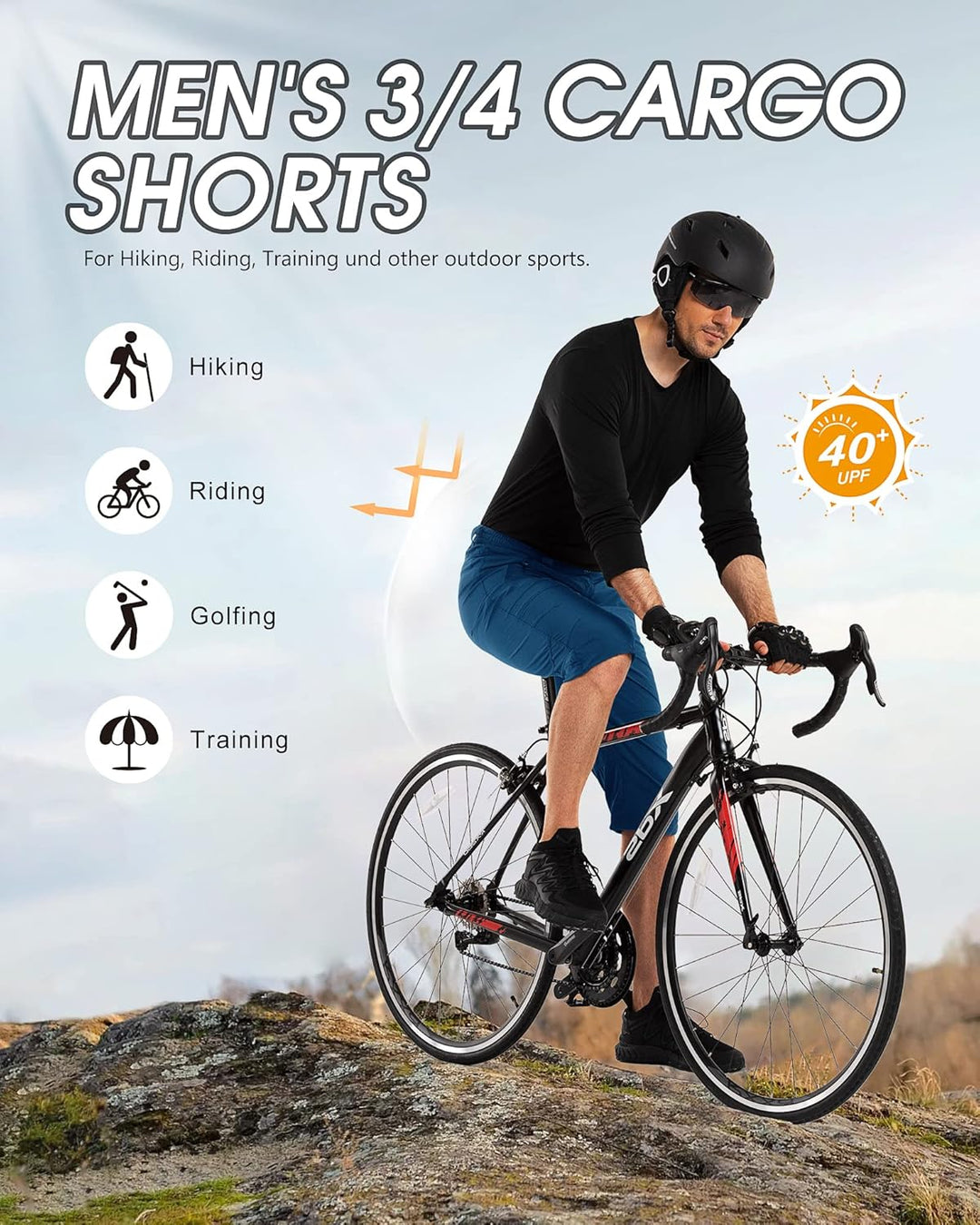 33,000ft Herren 3/4 Hose Cargo Shorts Kurze Wanderhose Stretch Leichte Radhose Sommer Capri Dreivier