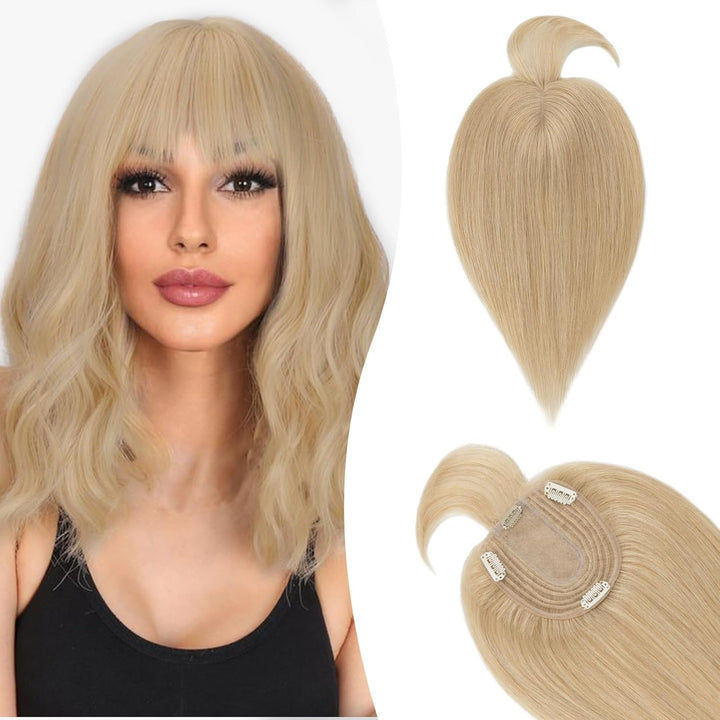 Silk-co Hair Topper Echthaar mit langem Pony, Toupet Damen 10x12cm Basis, Haartopper Echthaar mit Re