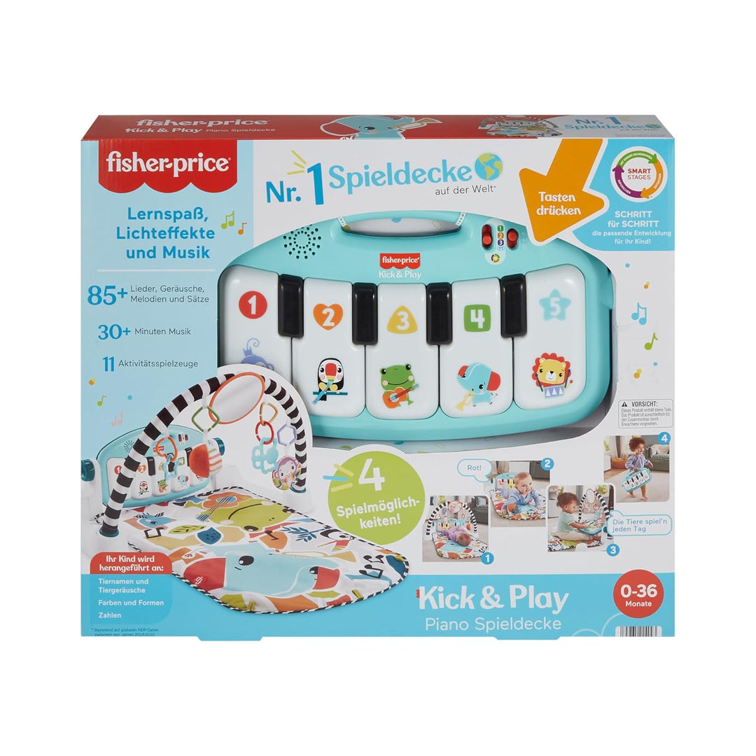 FISHER-PRICE Kontrast Kick & Play Pianospieldecke - Spieldecke für Neugeborene mit Lernspass, über 8