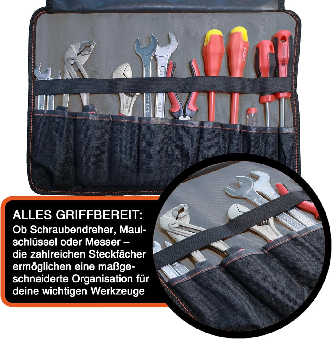 YPC VarioRoll L – 45x32cm, 10 Steckfächer und 4 Halteschlaufen, Werkzeugtasche rollbar, Messertasche