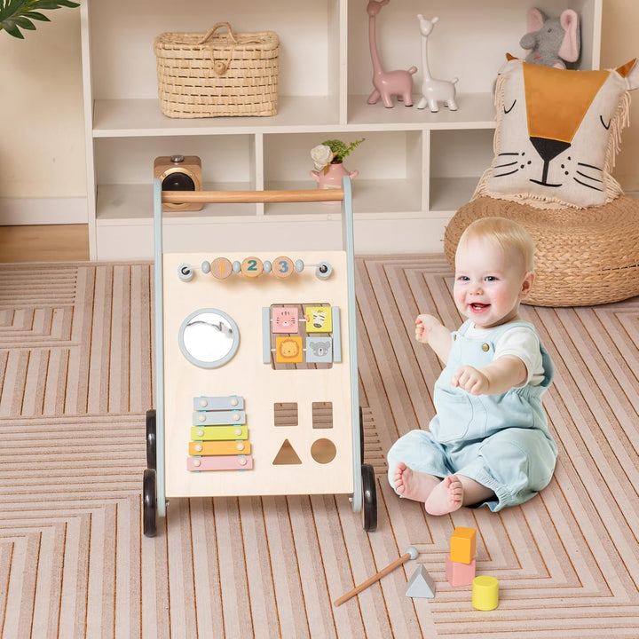 DREAMADE 2 in 1 Lauflernwagen, Lauflernhilfe mit Spielbrett, Spiegel, Flip-Block, Xylophon & Spielze