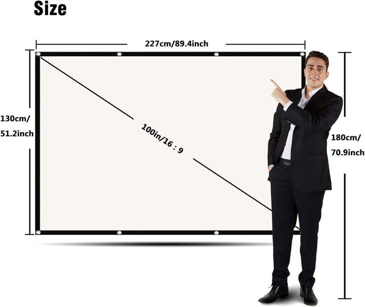 Projection Screen 100 Inch Portable Projection Screen with 16:9 HD 4K Screen for Home Theater Home T