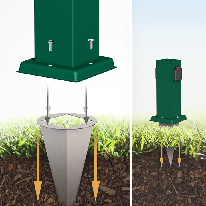 ledscom.de 2X Garten-Steckdosen-Säule Polly mit Erdspiess für aussen, IP44, 2-Fach, grün, eckig, 27c