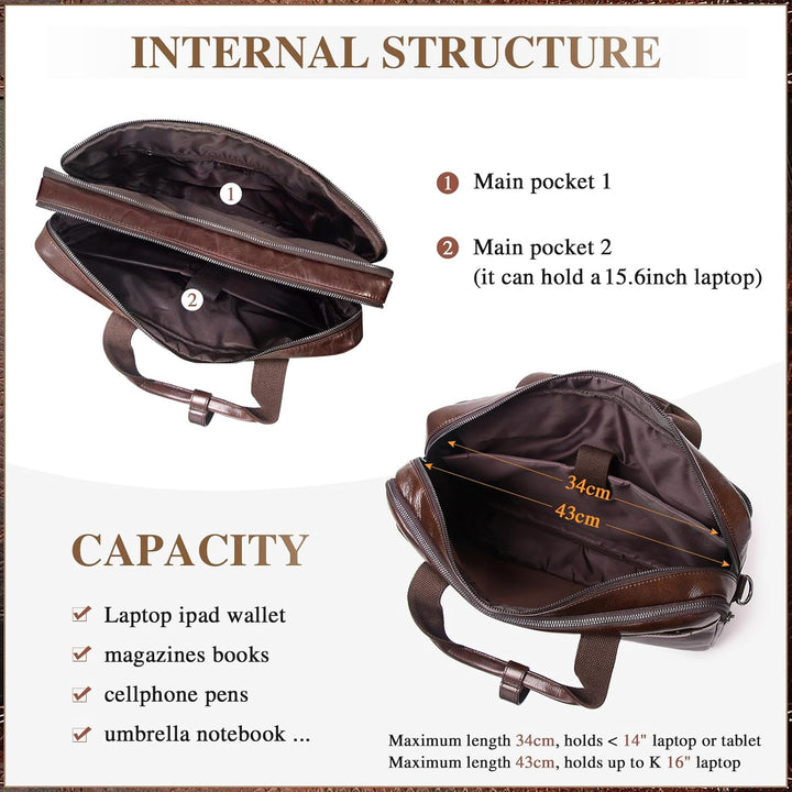 BAIGIO Herren Aktentasche Leder Laptoptasche Business Handtasche Gross Umhängetasche Vintage Lederta