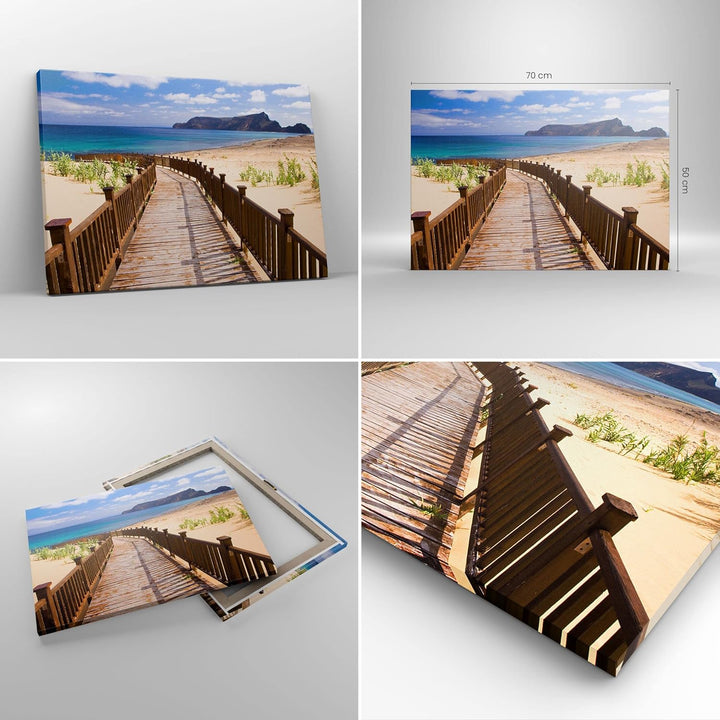 ARTTOR Bilder auf Leinwand Ozean Strand Sand Ufer Leinwandbild 70x50cm Wandbilder Dekoration Wohnzim