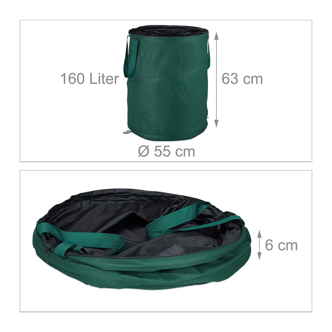Relaxdays Laubsack selbstaufstellend, 3er-Set, Gartenabfallsack Pop-Up, 160 L, Gartensack selbststeh