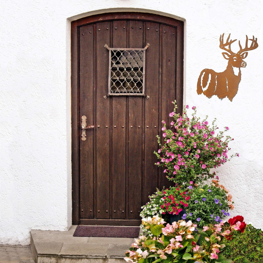 Gartendeko Wand-dekoration Hirsch Hirschkopf zum Hängen Metall Rost Garten verrostet Landhaus Deko 4
