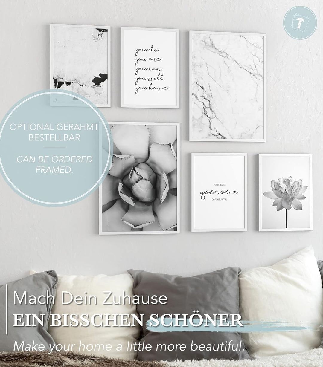 Papierschmiede® Mood Poster Set Unity Schwarz-Weiss, Bilder Wohnzimmer Deko Schlafzimmer, 2x DIN A3