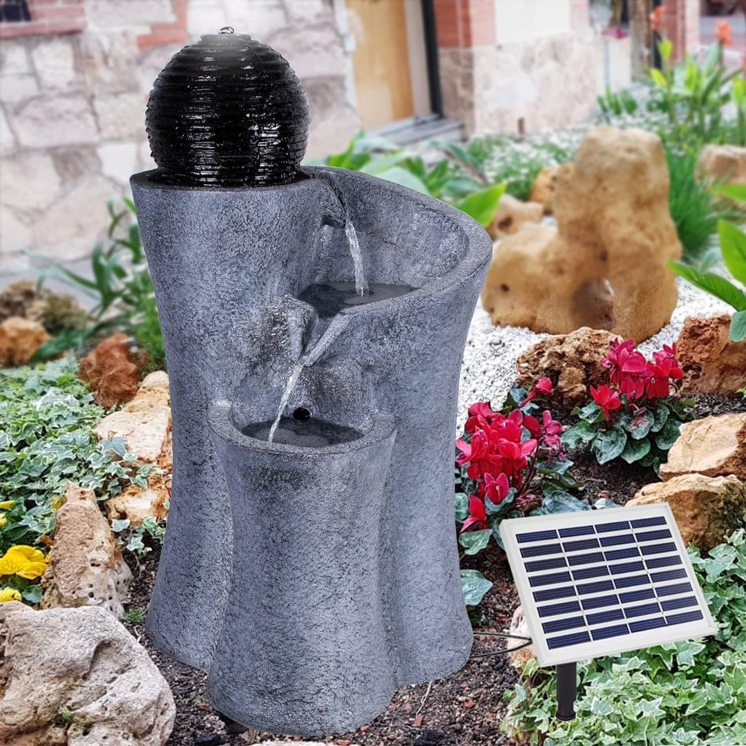 Solar Gartenbrunnen Brunnen Zierbrunnen Zimmerbrunnen Springbrunnen Brunnen mit LED-Licht, Wasserfal