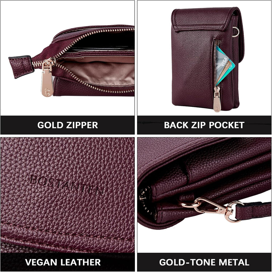 BOSTANTEN Handytasche zum Umhängen Leder, Handy Umhängetasche Damen, Handytasche mit Geldbörse zum U