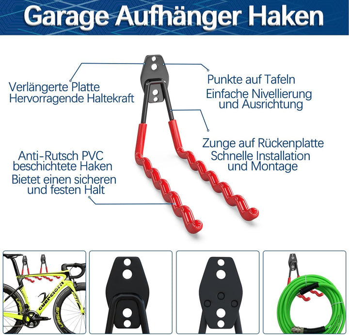 3-H Wandhaken Garage, Gerätehaken Schwerlast Doppelhaken 31 Stück für Leiter, Geräte, Werkzeuge, Sch