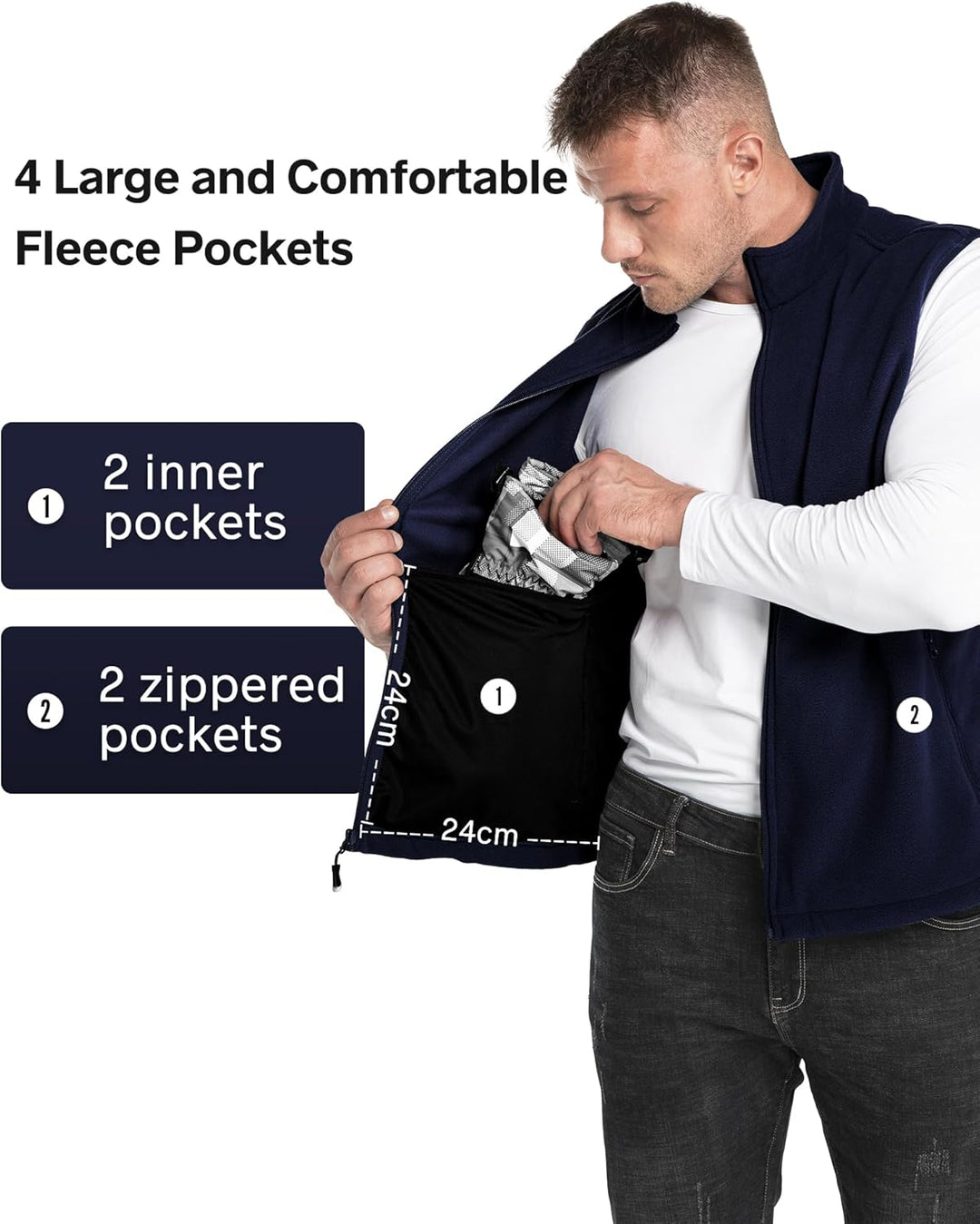 33,000ft Herren Fleece Weste Jacke Standkragen Ultraleicht Outdoor Ärmellose Fleecejacke Gilets Tops