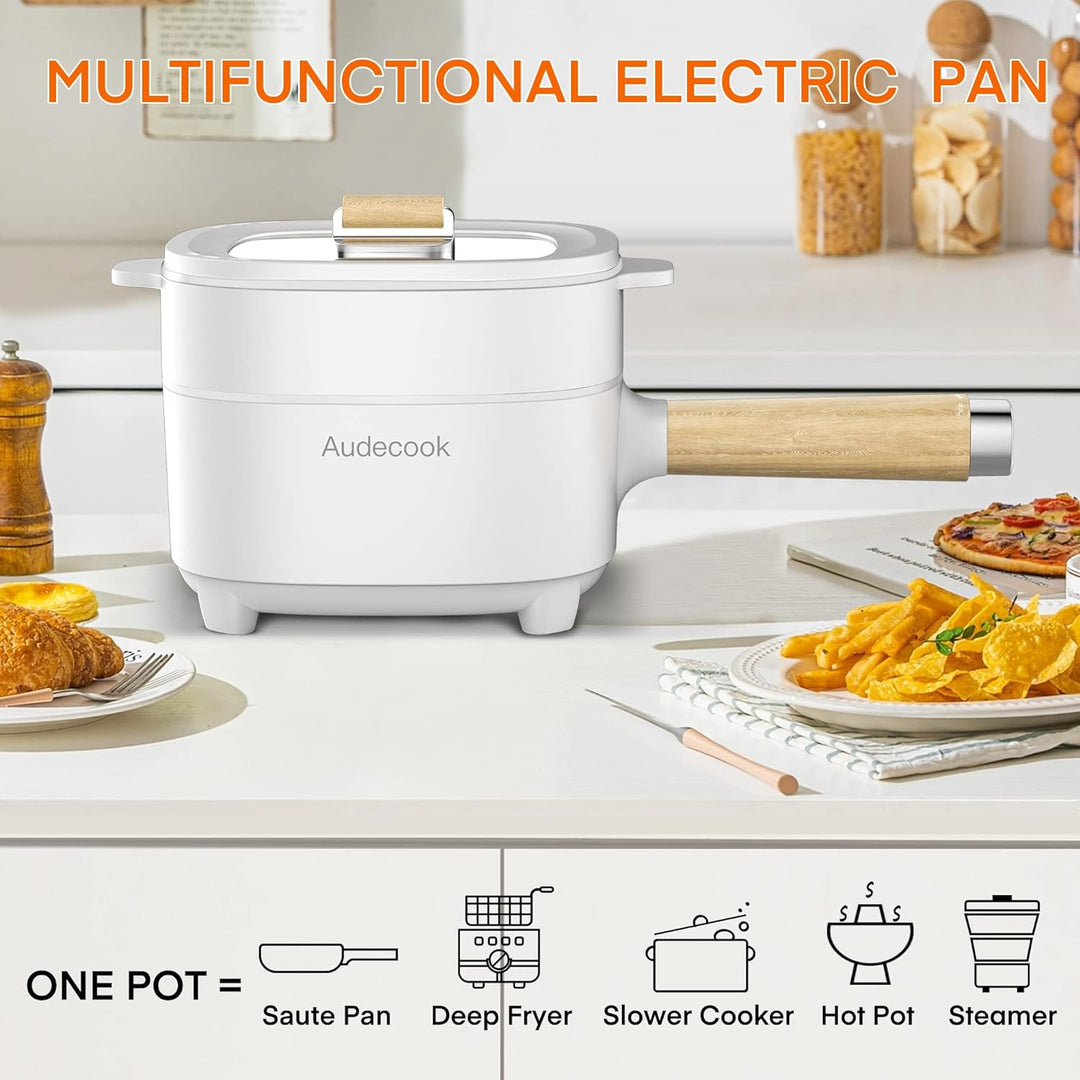 Audecook Elektrischer Hot Pot mit Dampfgarer, 2L/20cm Antihaft Elektropfanne mit Keramikglasur, Trag
