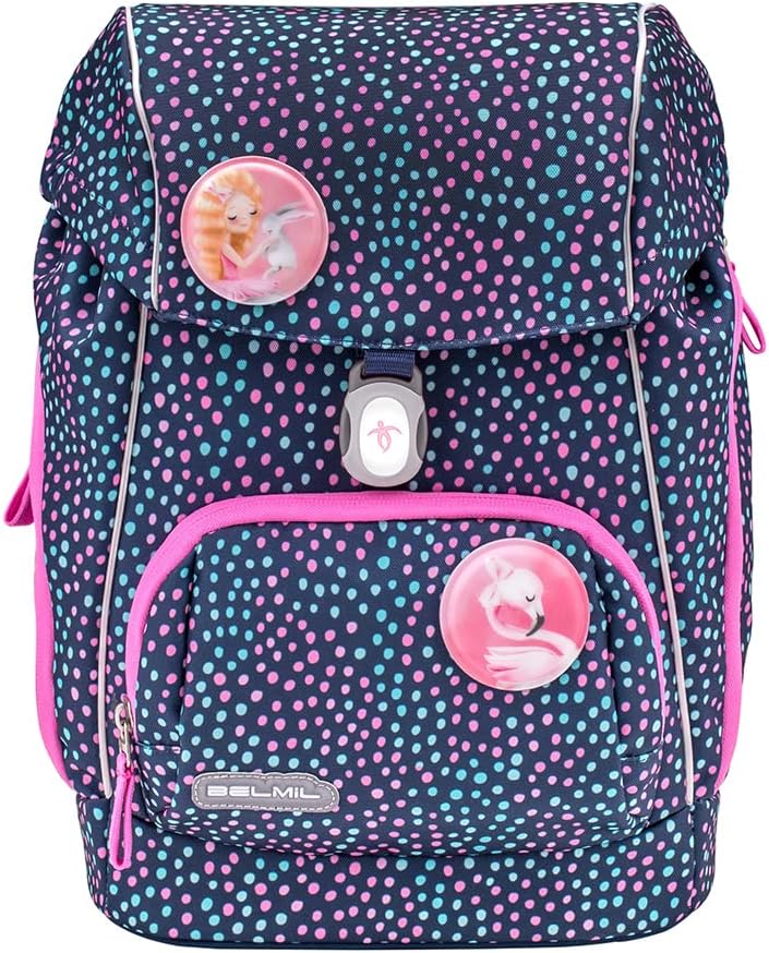 Belmil ergonomischer Schulrucksack Schulranzen Set 5-teilig für Mädchen mit PATCH Set, Brustgurt, Hü