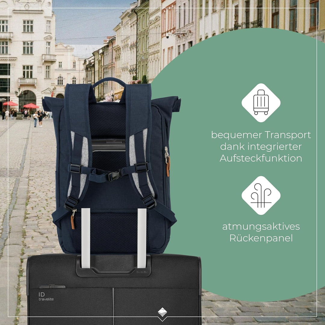 travelite Handgepäck Rucksack mit Laptop Fach 15,6 Zoll, Gepäck Serie BASICS Daypack Rollup: Praktis