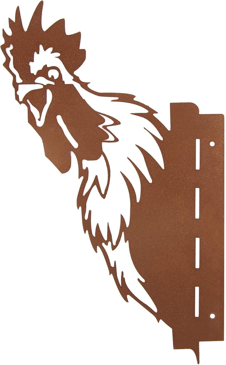 UNUS Garden Baumstecker Hahn um die Ecke guckend, Gartendeko Rostoptik zum Anschrauben, Roststecker