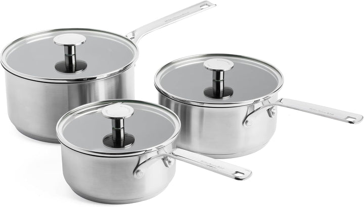 KitchenAid Stainless Steel Stielkasserollen-Set (16cm, 18cm & 20cm), PFAS-freie keramische Antihaftb