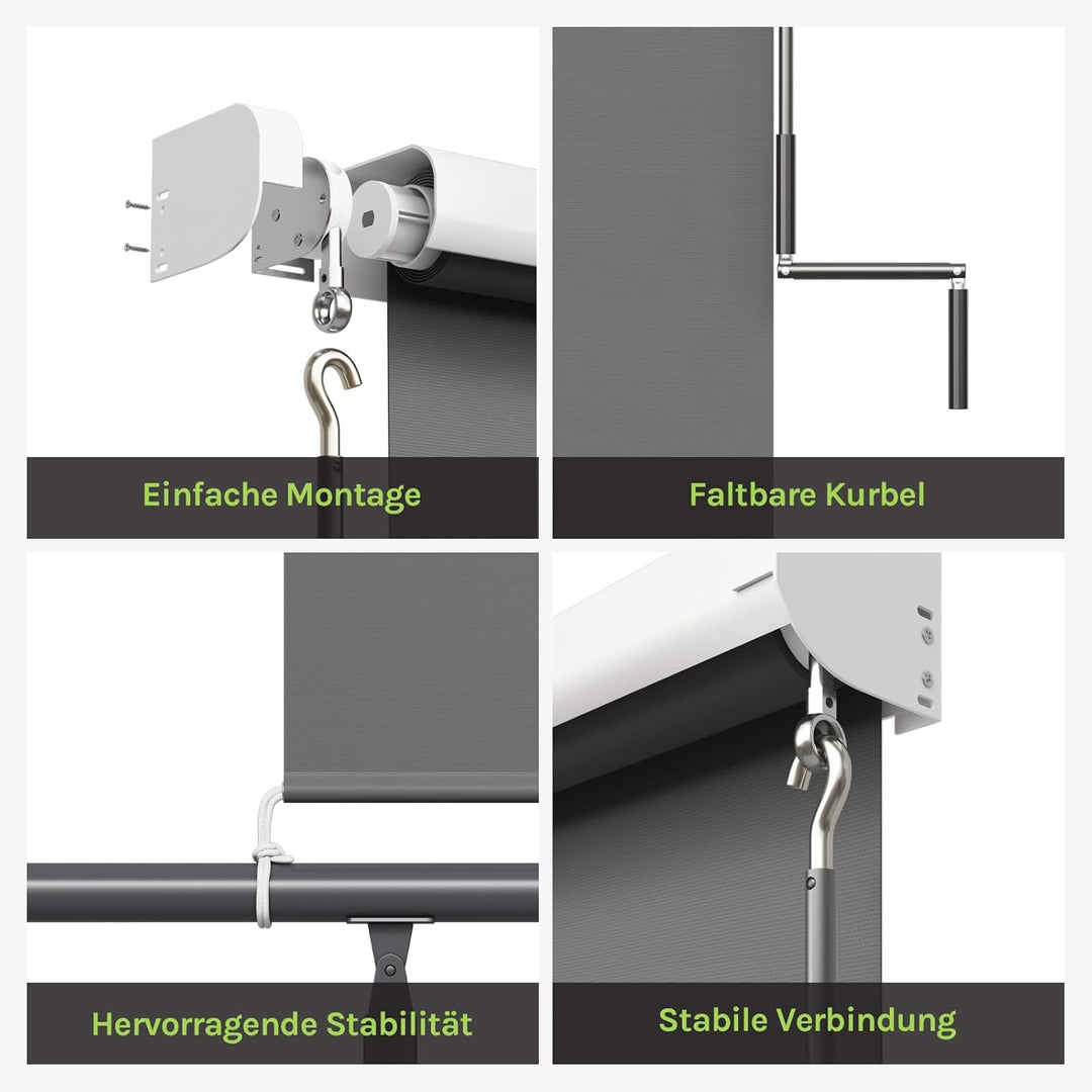 WOLTU Senkrechtmarkise Balkonmarkise Vertikalmarkise mit Handkurbel und Markisenkassette für Terrass