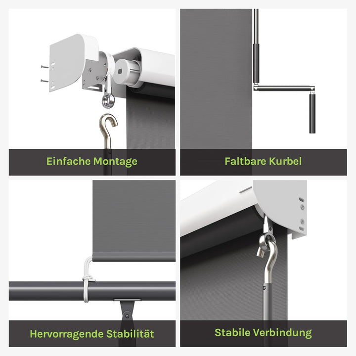 WOLTU Senkrechtmarkise Balkonmarkise Vertikalmarkise mit Handkurbel und Markisenkassette für Terrass