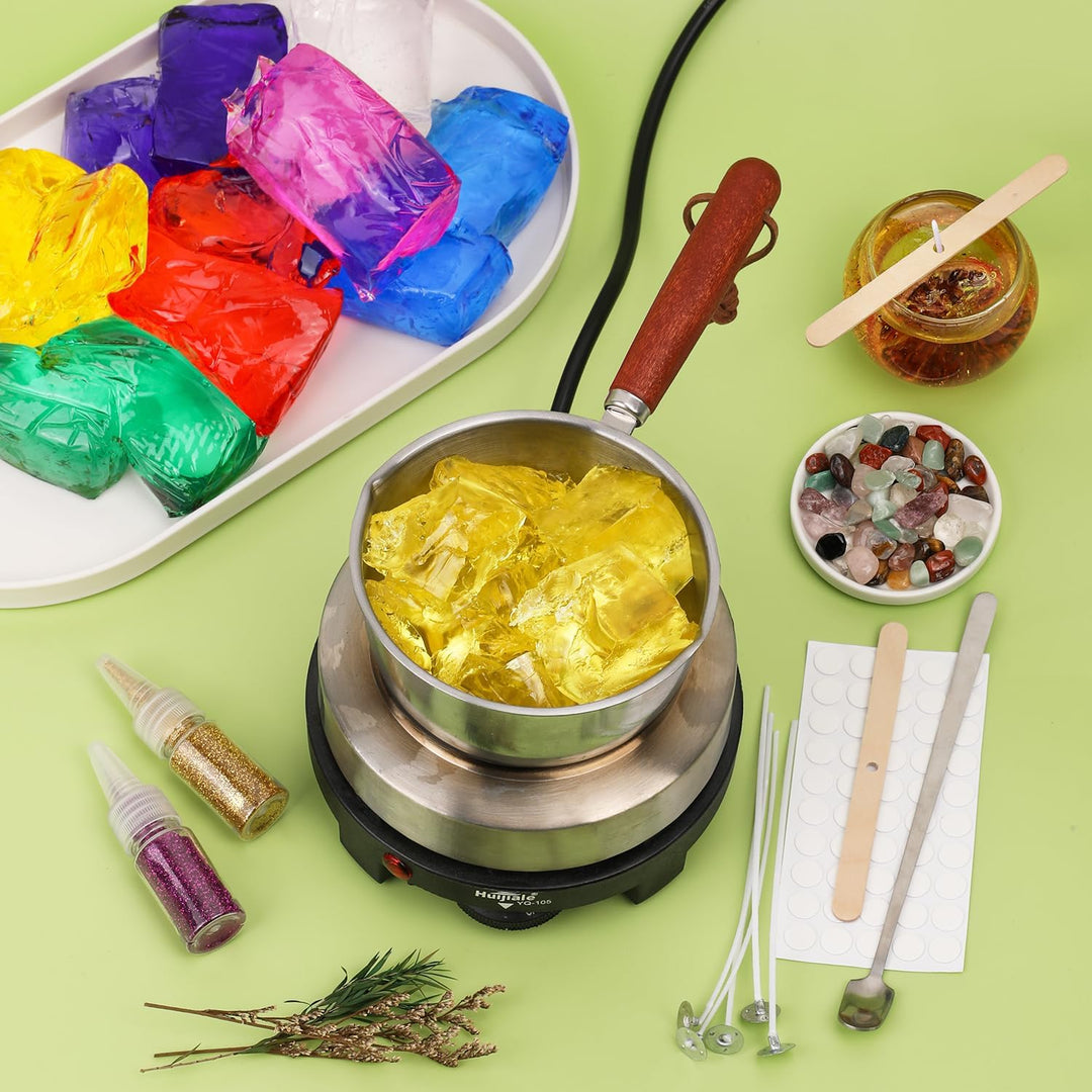 Gel Wachs Kerzen Bausatz,9pcs–7 Farben weiches Geleewachs für Gelwachskerzen, inklusive Dochte, Doch