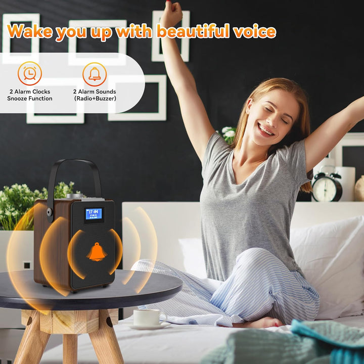 MONODEAL DAB Radio mit Bluetooth, Zwei Wecker, Wiederaufladbar DAB Plus/Dab+ Radio Klein, Küchenradi