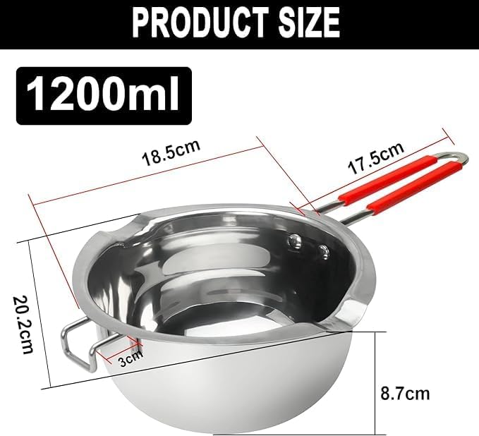 JEMESI Kerzen Schmelztopf 1200ml - Chokoladen Schmelztiegel Edelstahl 304 - Hochwertige Wasserbad Sc